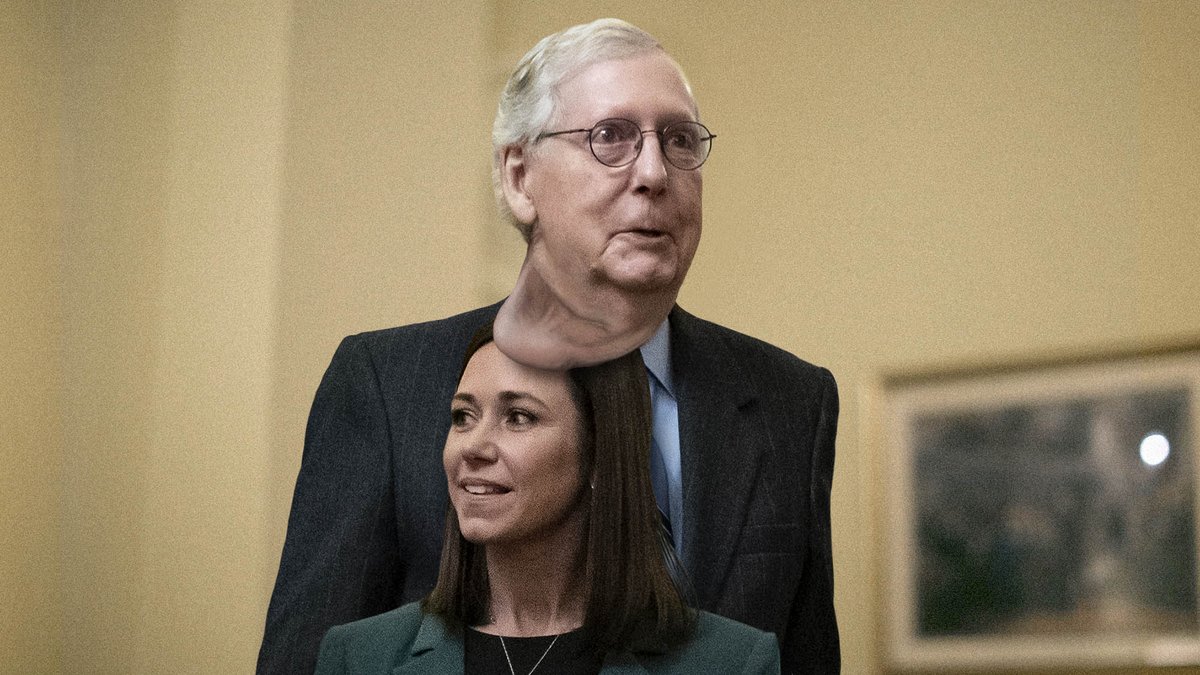TheOnion's tweet image. Protective Mitch McConnell Takes New Senator Under Neck bit.ly/3IkRYP9