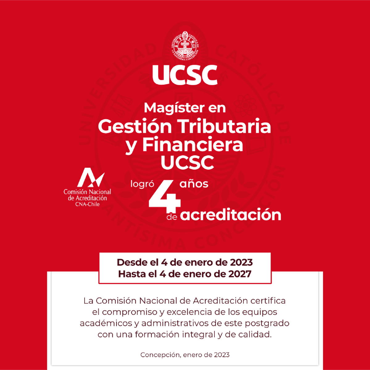faceaucsc's tweet photo. 👉 Felicitamos a todo el equipo humano que hizo posible la Acreditación por 4 años del Magíster en Gestión Tributaria y Financiera de #FACEAUCSC 👏👏👏👏👏👏.
-
-
#UCSC #FACEA #UCSCConcepción @ucscconcepcion @PostgradosUCSC @srtilleria @orlandollanosc https://t.co/KGSZK14A39
