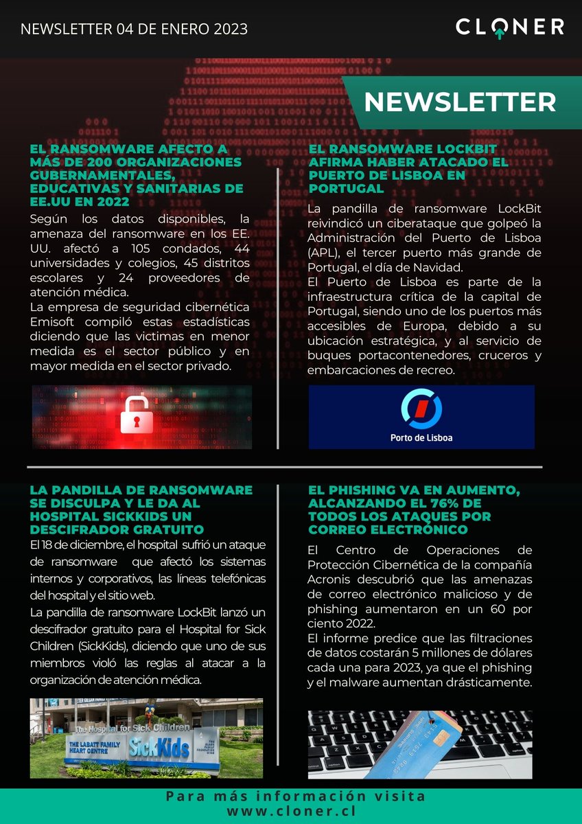 Cloner_cl's tweet photo. ¿Conoces las noticias de esta semana?

Conoce nuestro newsletter con noticias que impactan en el mundo de la ciberseguridad 🌏💻.
Puedes informarte sobre cómo respaldar con Cloner en el siguiente link.
https://t.co/kdkXll8RLf 
#backups #seguridaddigital #Respaldo #seguroconcloner https://t.co/aapftFCOEw