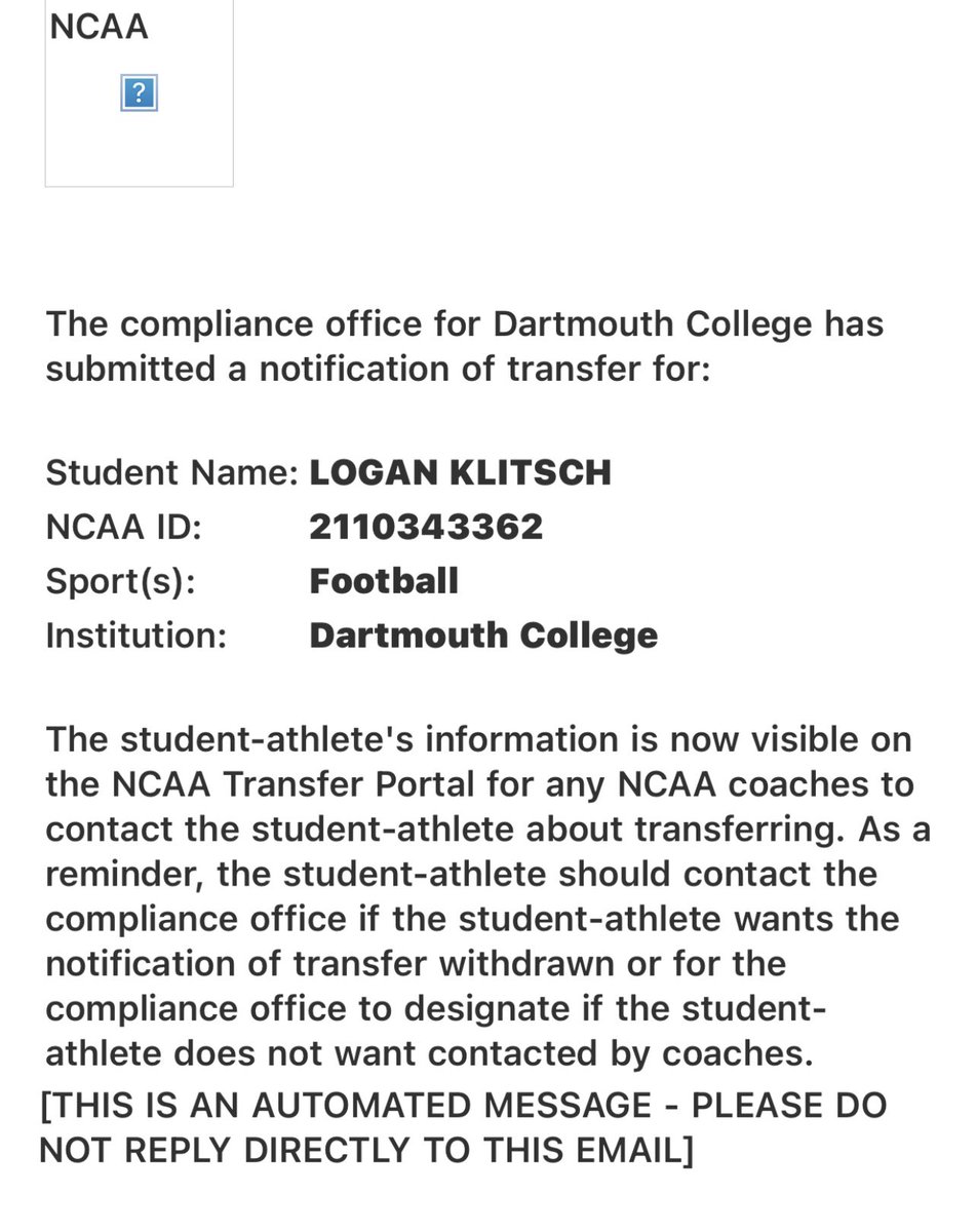 LoganKlitsch1's tweet photo. I have entered myself into the transfer portal with 4 years of eligibility left https://t.co/nxcKRDKsNX