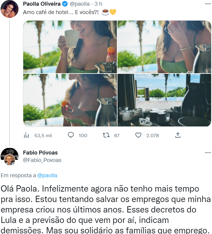 heldermaldonado's tweet photo. Quarto dia de governo e o cara já faliu. Sinal de que a empresa era mal administrada. E pior: ainda acha que a Paolla Oliveira se importa https://t.co/bVy0Pb5FYq