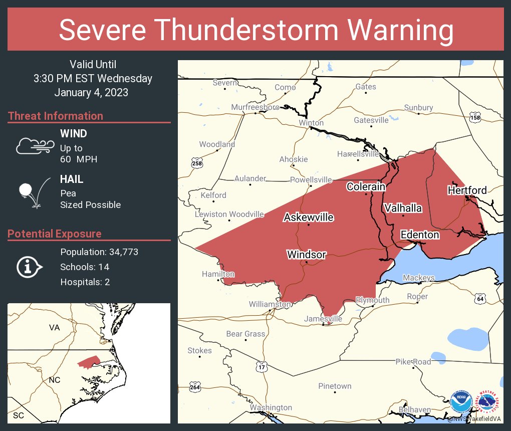 NWS Wakefield on Twitter "Severe Thunderstorm Warning including Edenton NC, Windsor NC and