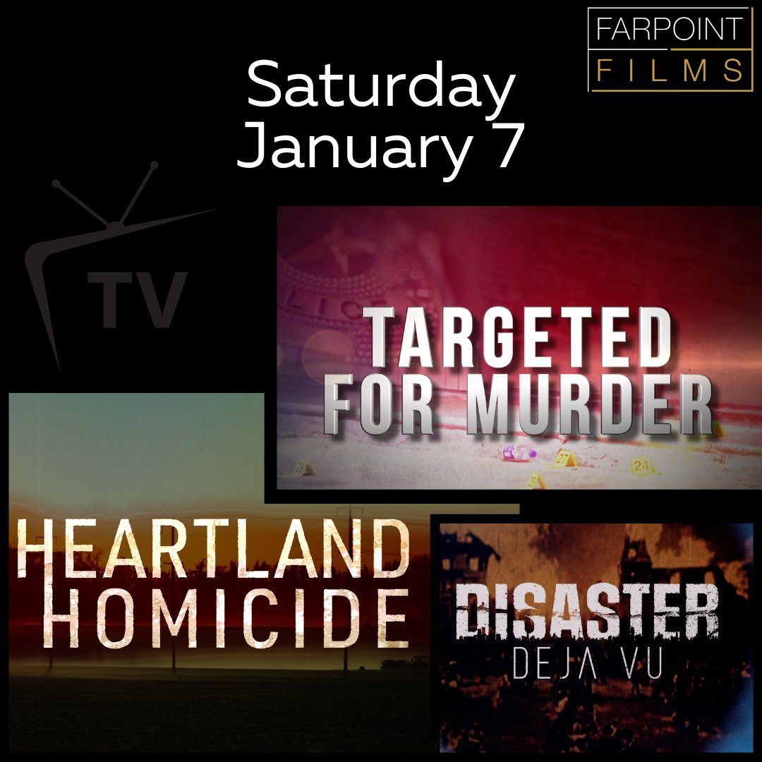 Farpoint_Films's tweet photo. Fire up the ol' TV watching machine because it's time for #SuperFarpointSaturday on @SuperChannel:
#DisasterDejavu: Ep 9 - 6am EST & 4pm EST
#TargetedForMurder: Ep 14 - 6:50am EST & 2:30pm EST
#HeartlandHomicide: Ep 1 - 7:35am EST & 3:15pm EST
#truecrimeobsessed #truecrime https://t.co/hVgJ8g4Qjb