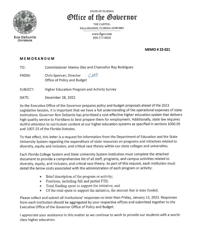 The free state of Florida is starting its attack on public colleges & universities early. They must submit to an audit of money spent on DEI & CRT programs. Reminder that higher education is paid for by ADULTS. The FL brain drain begins #FascistFlorida #ProtectPublicEd