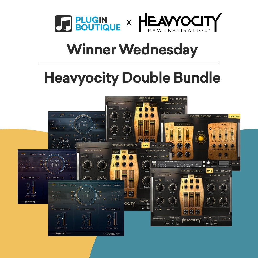 PluginBoutique's tweet photo. We have partnered up with Heavyocity to give you the chance to win 2 of their Bundles worth $1000+ (Master Sessions Bundle and Keys &amp; Synth Bundle). 🎉
​
To enter, simply follow us - 
@PluginBoutique
 
 &amp; retweet this tweet!
​
​The winners will be announced next Wednesday. https://t.co/Xd6DE5zLid