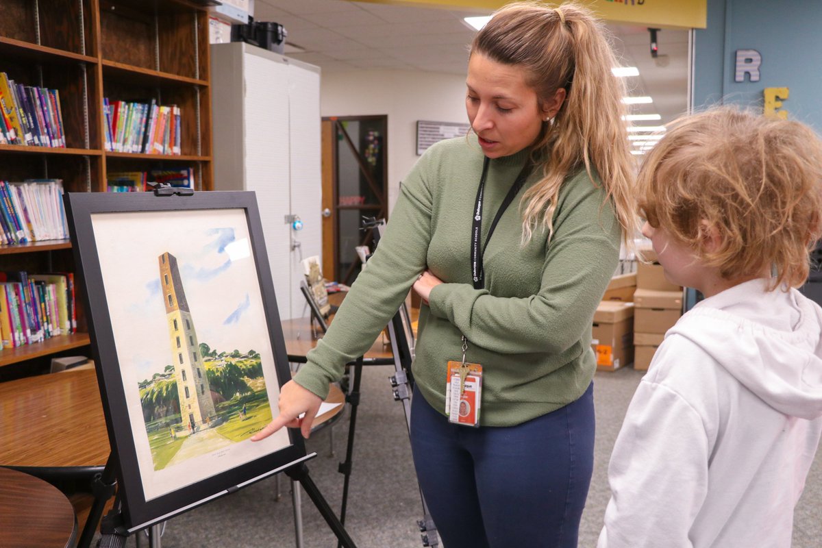 dbqschools's tweet photo. Audubon Elementary students took a walk through history during a district-wide Dubuque Day celebration in recognition of Julien Dubuque's birthday. Students were able to experience an in-house art exhibit as a way to see our community's beauty through an artist's perspective. https://t.co/j2yiOTSUYN