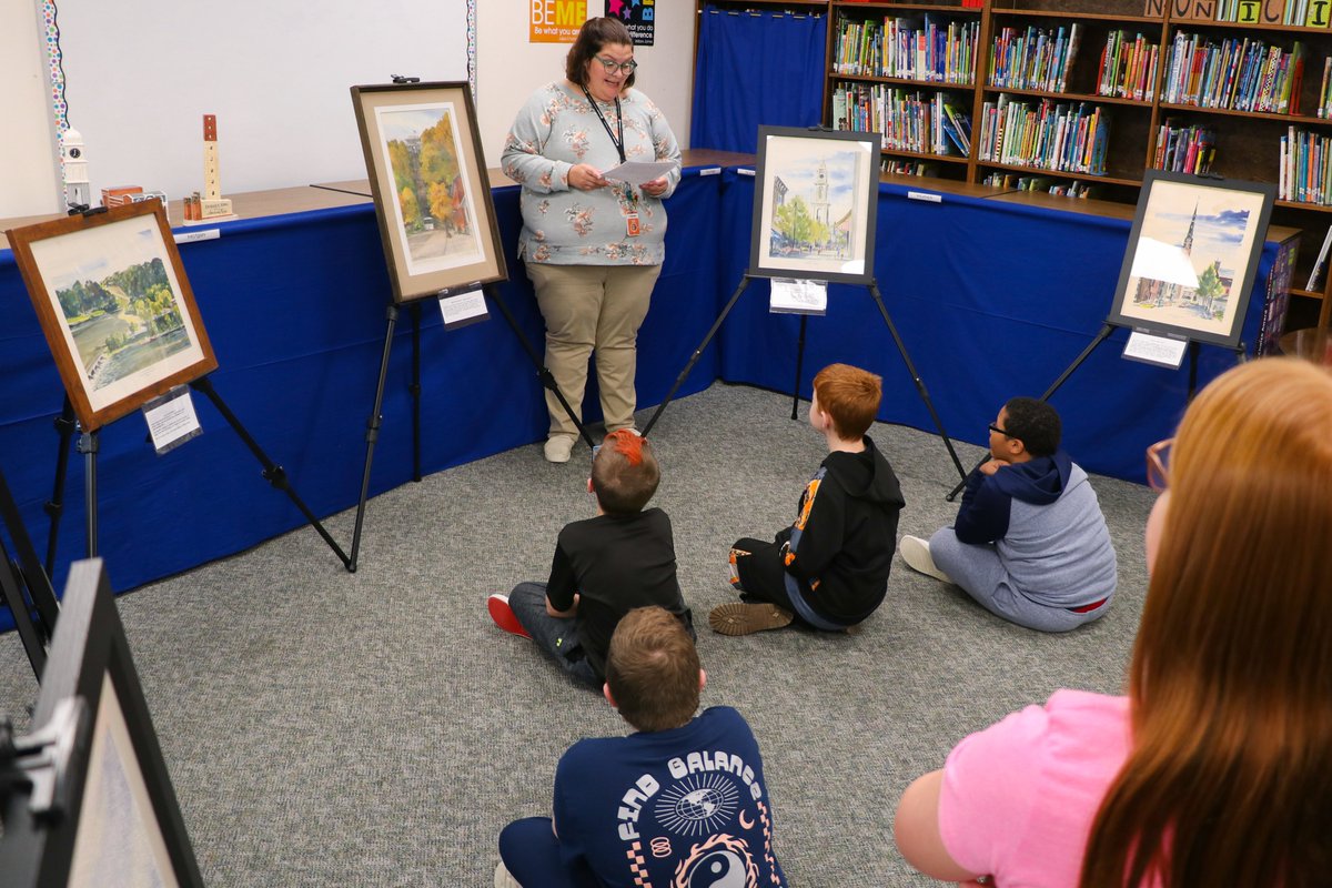 dbqschools's tweet photo. Audubon Elementary students took a walk through history during a district-wide Dubuque Day celebration in recognition of Julien Dubuque's birthday. Students were able to experience an in-house art exhibit as a way to see our community's beauty through an artist's perspective. https://t.co/j2yiOTSUYN