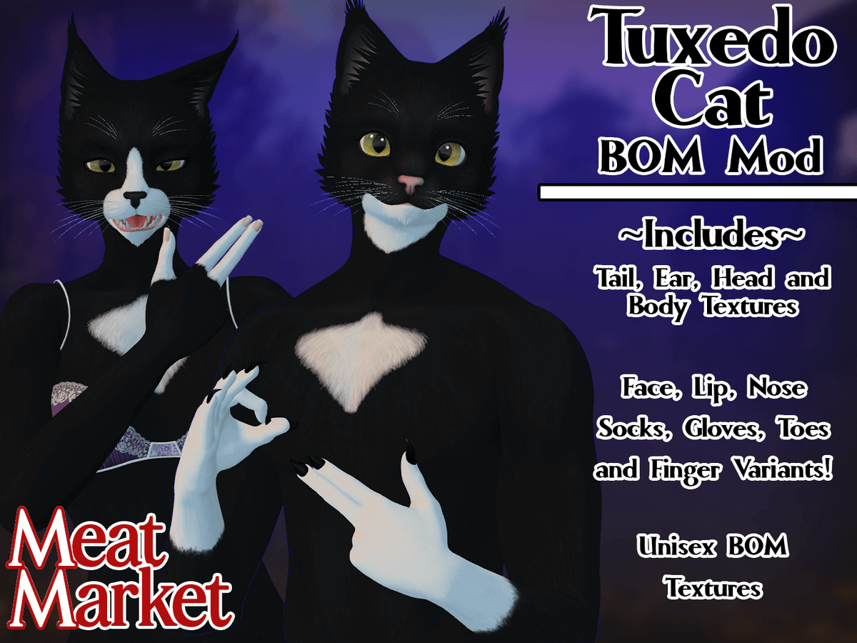 meatjuiceOwO's tweet photo. Here it is! Tuxedo and Black Cat BOM Mods!
For the new @August_Furry head!

https://t.co/A163uLgtgJ

https://t.co/nPJQiPpBnx

#Furry #SecondLife https://t.co/JsDLJH0GQd