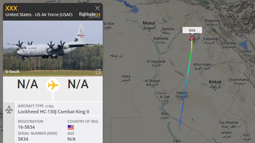 5472_nde's tweet image. XXX #USAF HC130J Combat King II descent into Erbil, #Iraq. 1950z #InherentResolve