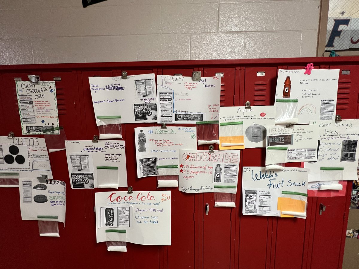 8th graders are analyzing how much sugar is in some of our favorite snacks &amp; drinks, YIKES!!!