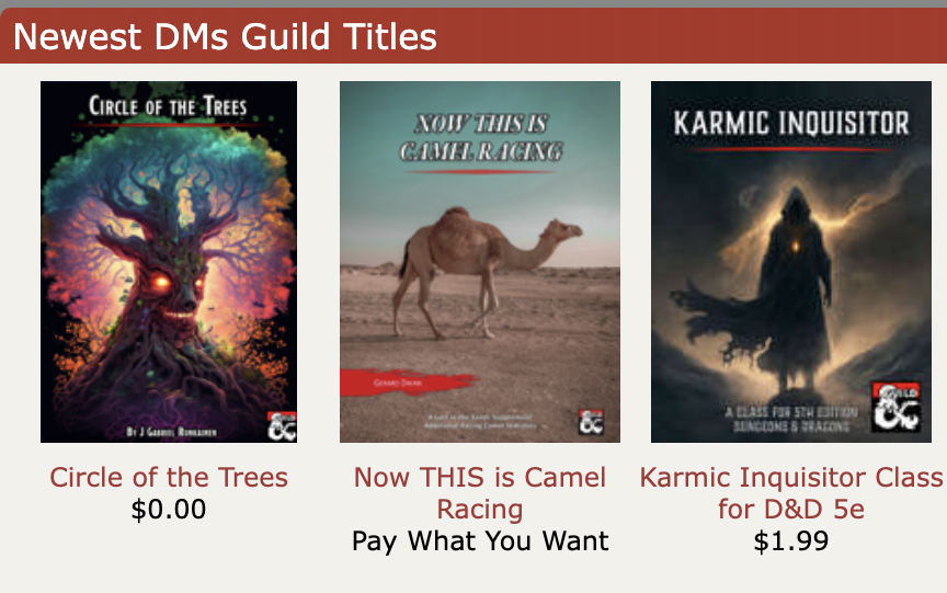 GerardPlaysGame's tweet photo. LOVE seeing it in the Newest DMs Guild Titles carousel https://t.co/IEDrLD7TcX