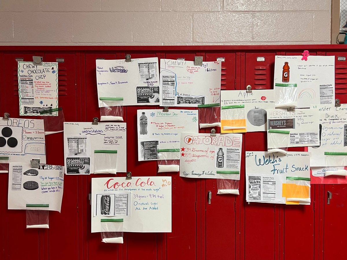 CorkranMSFACS's tweet photo. 8th graders are analyzing how much sugar is in some of our favorite snacks &amp; drinks, YIKES!!! https://t.co/XUN39MMP2M
