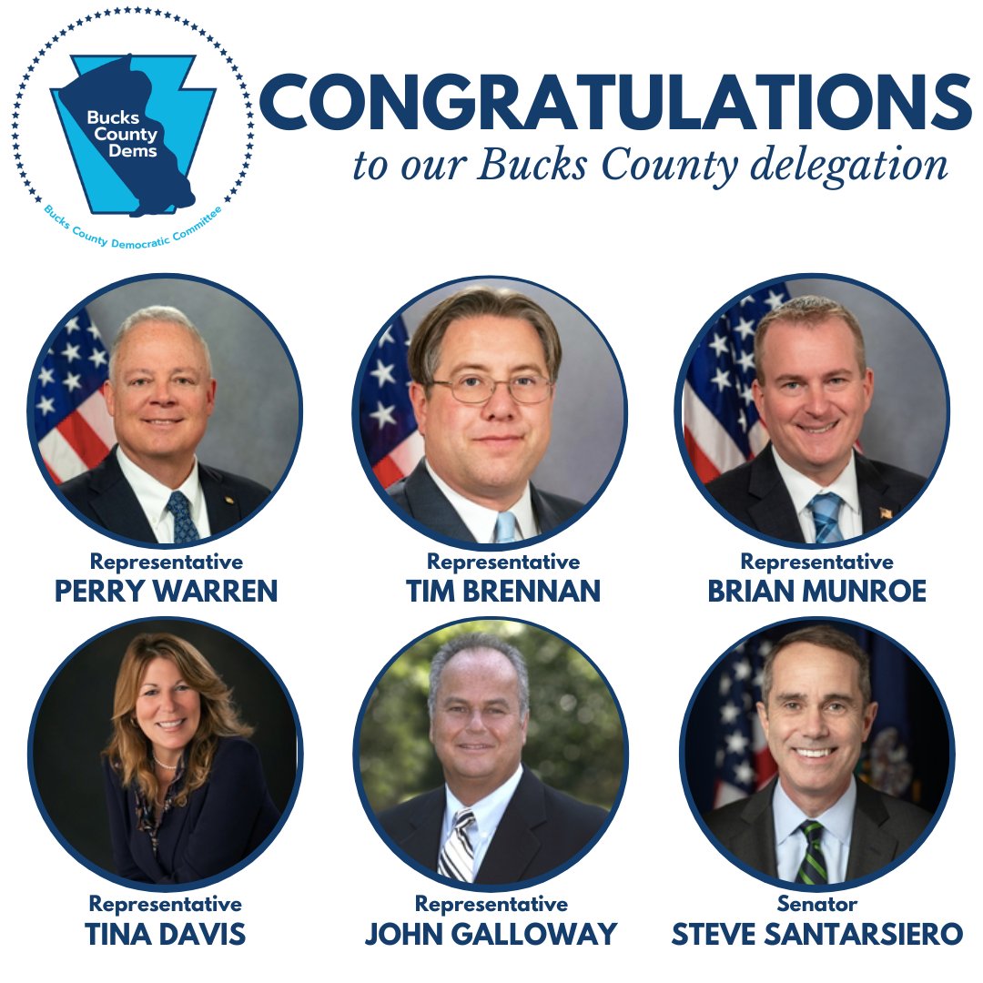 Congratulations to our Bucks County delegation! We are proud to send so many Democrats to Harrisburg. #BucksCounty #PAleg #PA01