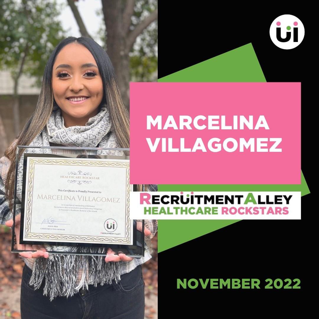 Introducing our 2022 November Healthcare Rockstar of the Month: Marcelina Villagomez
 
Congratulations Marcelina! It is very well deserved! 

Check out this video featuring our rockstar!

youtu.be/aJWseq0k7mc

#recruitmentalley #rockstarofthemonth #peoplematter