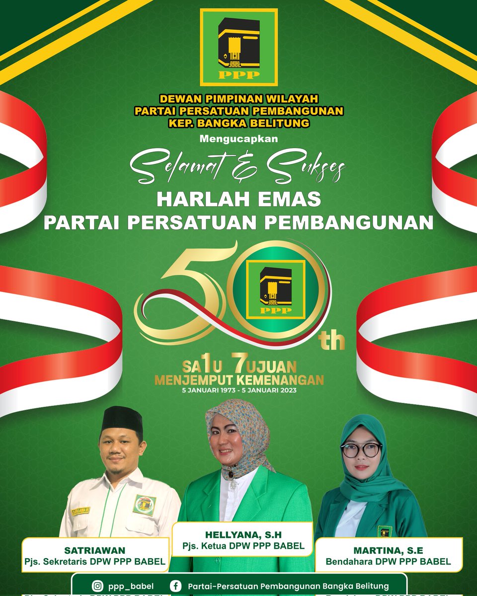 dpw_pppbabel's tweet photo. Dirgahayu Partai Persatuan Pembangunan ke 50 tahun..
#dppppp
#ppp_babel
#dpcpppkotapangkalpinang
#dpcpppbelitung
#dpcpppbelitungtimur
#dpcpppbangka
#dpcpppbangkabarat
#dpcpppbangkaselatan
#dpcpppbangkatengah https://t.co/anHKpRJJlh