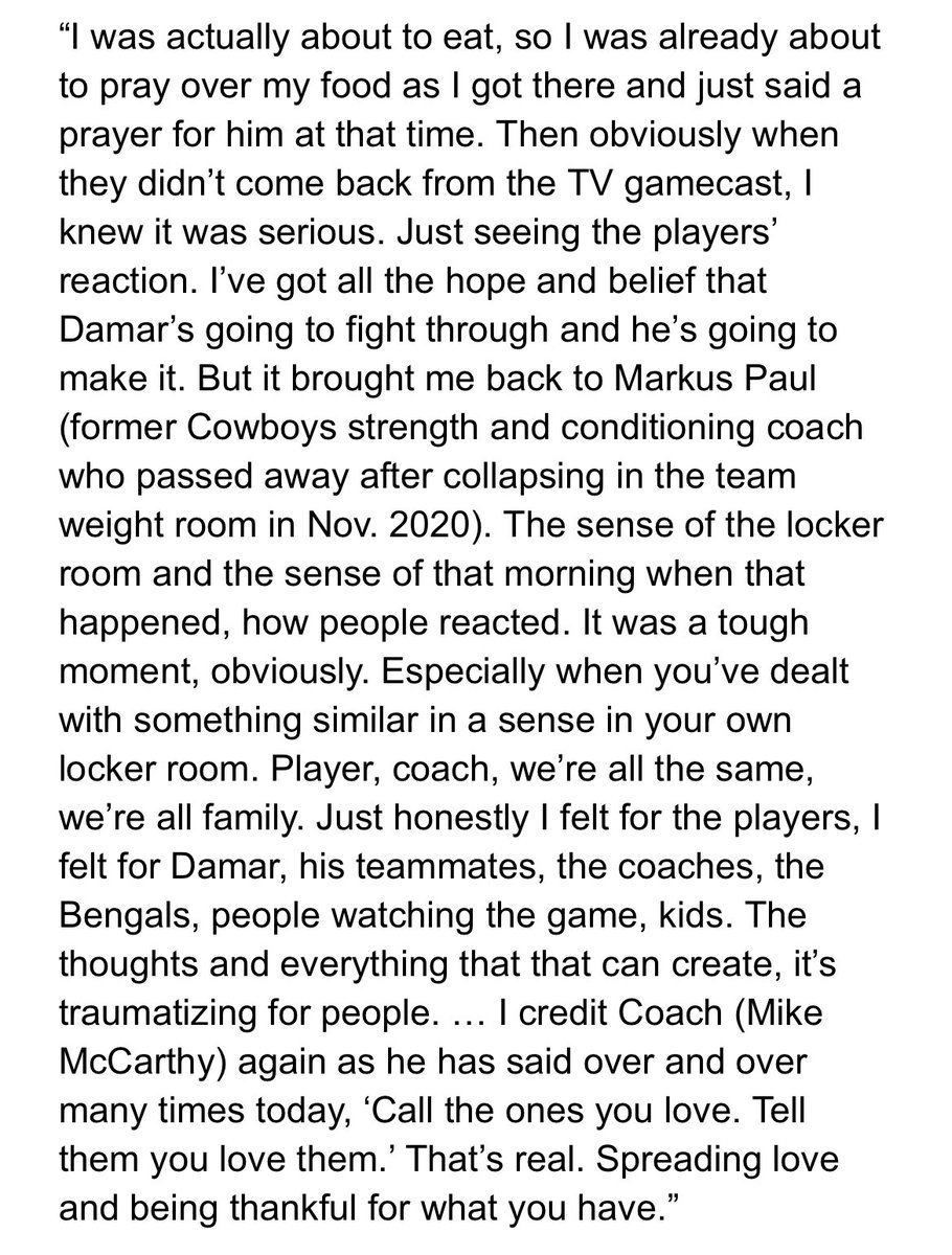 jonmachota's tweet photo. Dak Prescott on Bills safety Damar Hamlin collapsing on the field Monday night https://t.co/8sTGWX0PjU