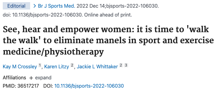 A privilege to work with the 3 women authors of this top editorial bjsm.bmj.com/content/early/… Women and non-binary folk in #STEMM, pls consider joining the @Gage_500WS platform: gage.500womenscientists.org/sign-up Conference committees, no more excuses for #manels: gage.500womenscientists.org/search.