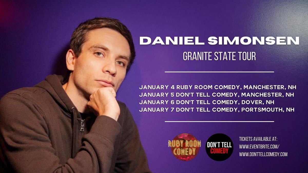 RubyRoomComedy (@rubyroomcomedy) on Twitter photo ♦️ <a href="/Daniel_Simonsen/">Daniel Simonsen</a> kicks off his Granite State tour TONIGHT ♦️  
9pm / $10 / 21+ ♦️ <a href="/Daniel_Simonsen/">Daniel Simonsen</a> kicks off his Granite State tour TONIGHT ♦️  
9pm / $10 / 21+