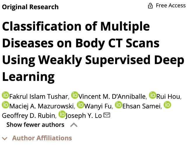 T1 Third (but not least!) paper that shared the #2 spot was Classification of multiple diseases on Body CT scans using weakly supervised deep learning by Tushar et al. @DukeRadiology #RadAIChat
pubs.rsna.org/doi/10.1148/ry…