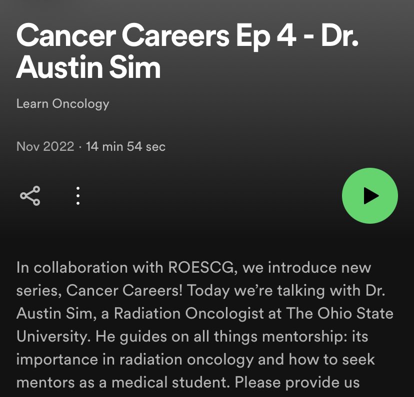 We have another new podcast! ☢️ Get to know Dr. @A_CT_SimMDJD, a radiation oncologist from Ohio State University, USA. @LaurenLinkowski @roecsg anchor.fm/learnoncology #oncology #medicalstudent #medicalschool #medicine #radiationoncology #careers #roescg #meded #podcast