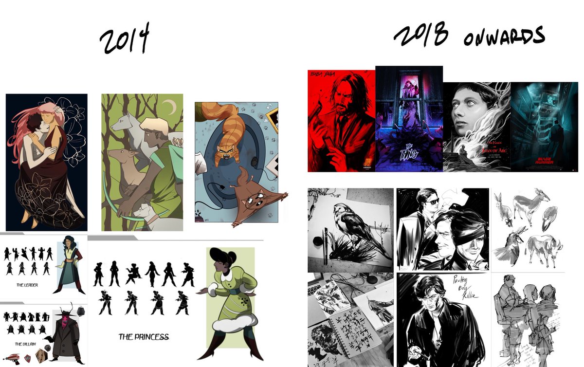 Gave a peptalk to my sister about "finding your artistic voice/style" and I thought I'd post what my 2014 art used to look like 😔
