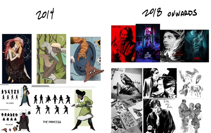 Gave a peptalk to my sister about "finding your artistic voice/style" and I thought I'd post what my 2014 art used to look like 😔 