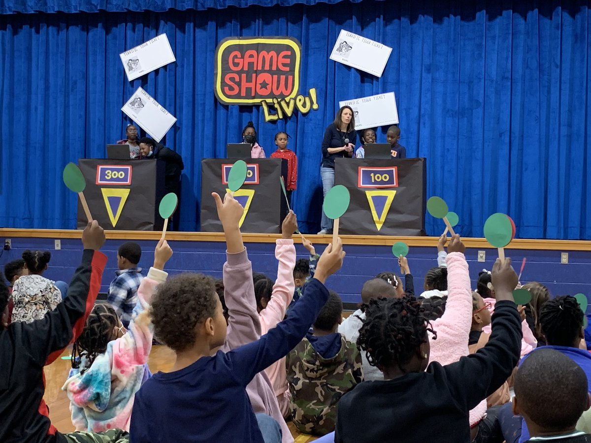 TMEChesapeake's tweet image. Our students had a great time at the TME Game Show Live Assembly today where we reviewed behavior expectations! #FunAssembly #BehaviorExpectations #TigerPride