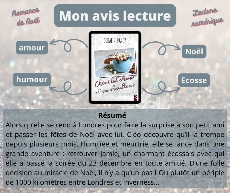 Une excellente lecture qui réunit les bons ingrédients pour ce genre littéraire : une ambiance chaleureuse et féérique, des personnages attachants, des péripéties, des répliques qui font sourire et de l'amour bien sûr !
#avislecture #romancedenoel #ebook