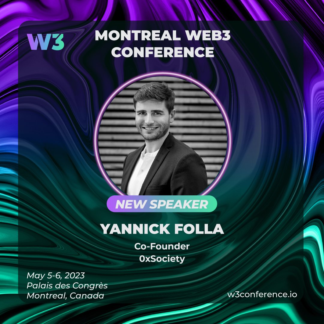 📣 Join us in welcoming <a href="/Y_Folla/">Yannick Folla | yfolla.eth</a>  as a speaker at the @W3Conference 2023!

Co-Founder of @0x_Society, Canada's first-ever Crypto Art Centre and NFT Gallery.

👉 Check our Website for more information (Link in Bio)
🎟️ Get your Early Bird Ticket for #W3Conference

#W3Conference