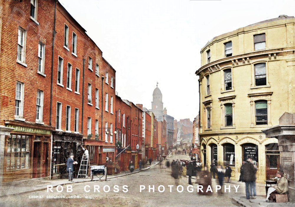 RobCross247's tweet photo. Bringing #Ireland's #History to Life 🇮🇪 🛍️🏦
My restored &amp; colourised 1876-1883 Robert French photo of Shop Street in Drogheda, County #Louth featuring the 1770 Tholsel converted into a Hibernian Bank in 1890 and Whitworth monument, moved to the quays in 1894.
#TheColourOfIreland https://t.co/sJYsP1xSTh