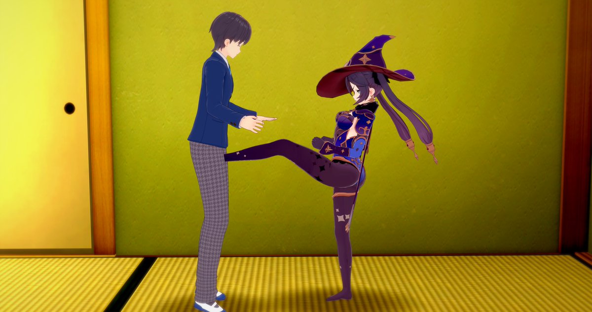 justaokay7's tweet photo. I felt like making something with Mona but couldn't decide what, so I ended up making two instead. #animeballbusting #ballbusting #koikatsu https://t.co/LglX0f62J7