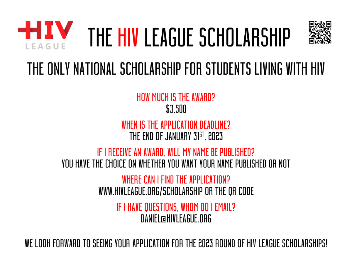 pocaaninfo's tweet photo. Are you a college student living with HIV? @hivleague 's 2023 scholarship program is open. Apply by Jan 31m 2023! https://t.co/IT3oAaOcLK