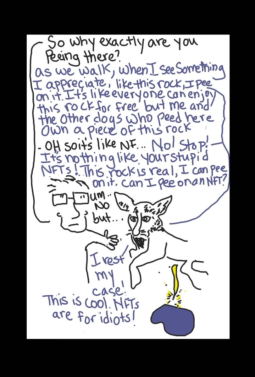 wackyjabs's tweet photo. This is a real conversation I had with my very wise (note the beard) dog dr.eleanorrigby, who is currently getting spayed. Here's to a quick recovery my love, sorry for my hackish depiction. #nft #nftcollector #nftcollectors  #dogsofinstagram #dogpee #spayandneuter https://t.co/6JGhKZvD1Y