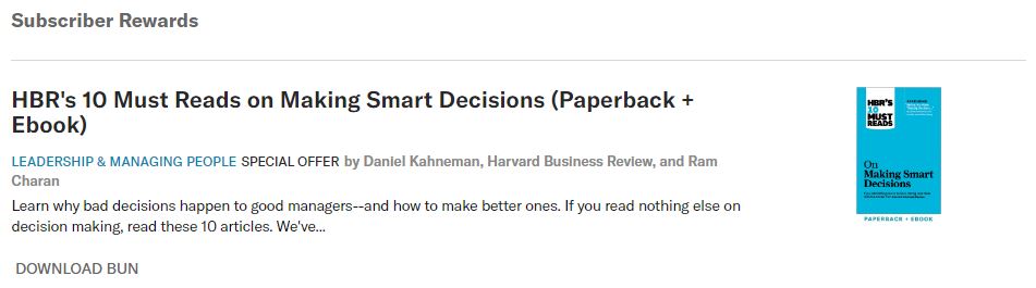 pjmdo's tweet photo. @HarvardBiz Download link for HBR's 10 Must Reads on Making Smart Decisions in Subscriber Rewards may be broken, but cannot exclude EBKAC. Thank you. https://t.co/zjqLctALVi