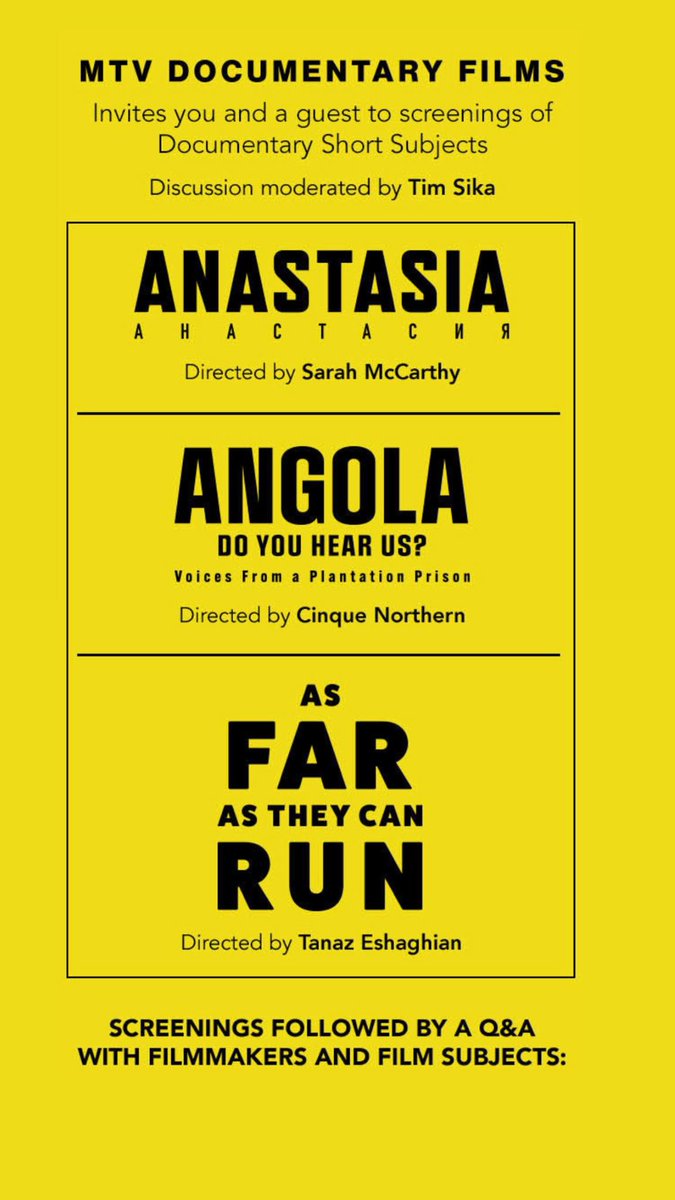 <a href="/DrafthouseSF/">Alamo SF Bay Area</a> <a href="/LarsenAssc/">Larsen Associates</a> <a href="/mtvdocs/">MTV Documentary Films</a> <a href="/Sarahlikesfilms/">Sarah McCarthy</a> <a href="/CinqueNorthern/">Cinque Northern</a> <a href="/SFBAFCC/">San Francisco Bay Area Film Critics Circle</a>