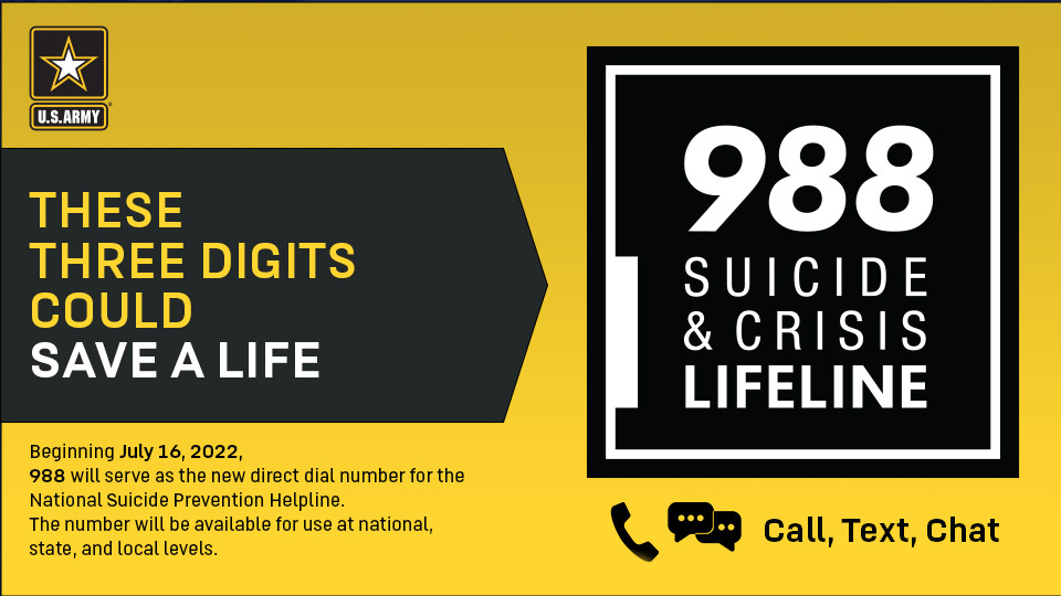These three digits could save a life. If you need help, please reach out @988Lifeline: ☎️ 988 if you need help 24/7. You can learn more about the #USArmy's Suicide Prevention efforts here: ➡️ spr.ly/60153uV11
