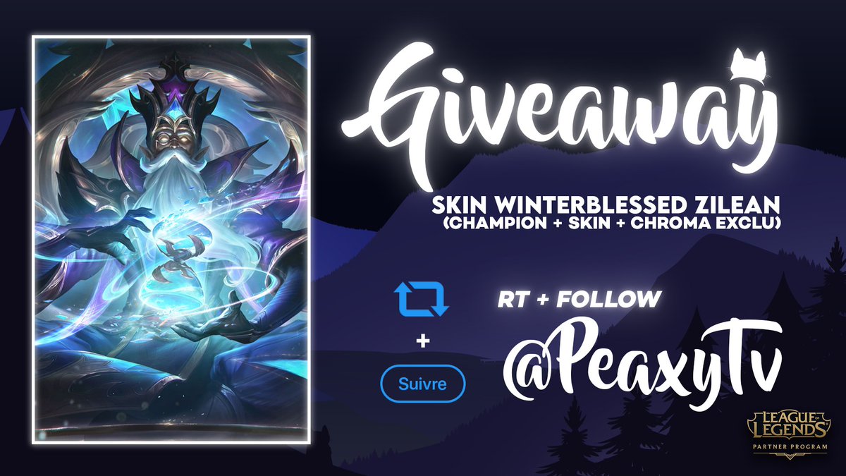 PeaxyTV's tweet photo. Instant #Giveaway grâce au #LeaguePartner !

🎁 5 Skins Winterblessed Zilean à Gagner (Champion + Skin + Chroma Exclusif) 

🔁RT ce tweet
✅Follow @PeaxyTV

TAS prévu le 29 Janvier, bonne chance à tous ! 
5 autres codes à gagner sur https://t.co/5claeIt9nG https://t.co/CYIxVGQ6ws