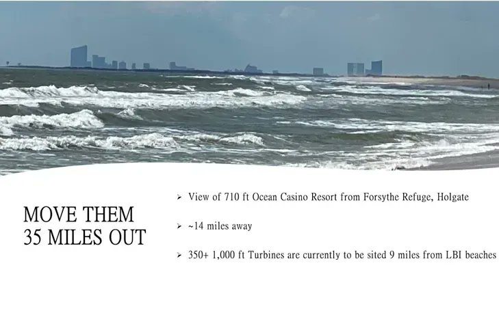 saveLBIorg's tweet photo. 357 #Windturbines at over 1000’ tall, the entire length of #LBI at 9 Miles out. See view of 710’ AC casinos from 14 miles away 2 see how this will impact your #LBIexperience. Ask @GovMurphy why he’s #sellingourshore? Help #saveLBI &amp; join the fight 2 #movethemout! #longbeachisland https://t.co/0u0S3Paumj