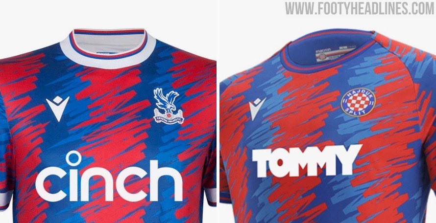 HNSCroPro's tweet photo. Crystal Palace 2022-23 Home kit is almost exactly the same as Hajduk Split 2021-22 &amp; 2022-23 away kit (both Macron) https://t.co/LQn3JJ68tV