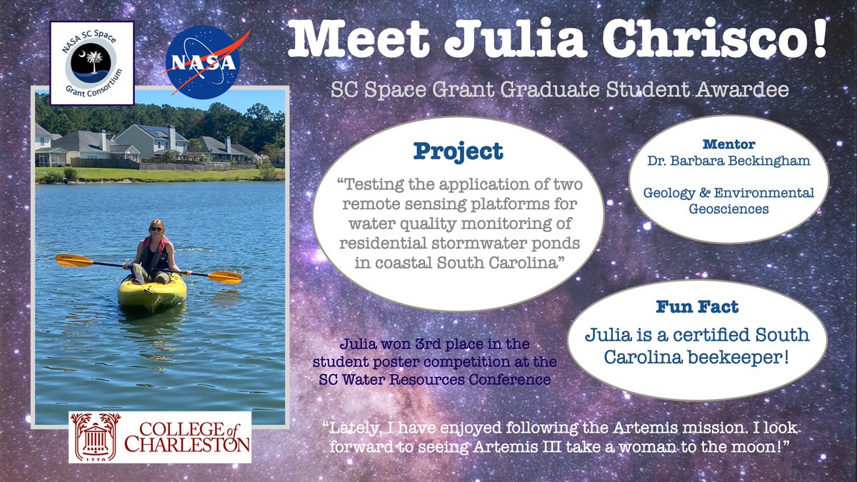 STUDENT HIGHLIGHT✏️📓 Meet Julia Chrisco, one of our incredible South Carolina Space Grant Awardees! 🔬 #SpaceGrant #StudentFunding #GraduateResearch #NASA #STEM