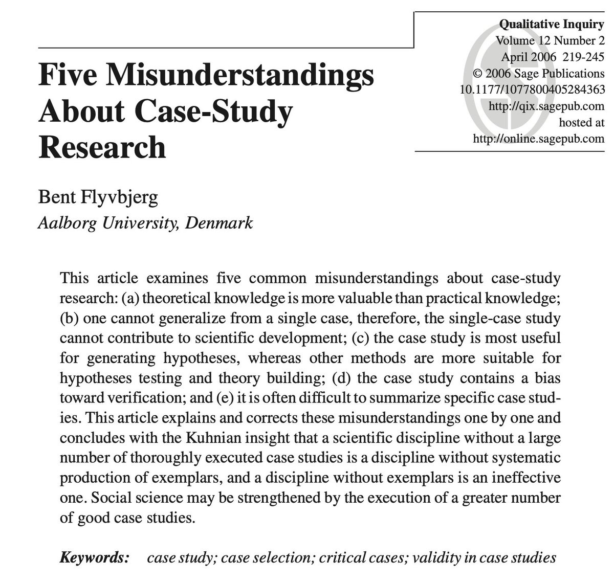 UNBELIEVEABLE! My article, 'Five Misunderstandings about Case Study Research,' has rounded 20,000 citations on Google Scholar (bit.ly/3Z8trCO) This is unbelievable to me. Especially considering ... (read on here: bit.ly/3CLxk7l) Pls shr #casestudy