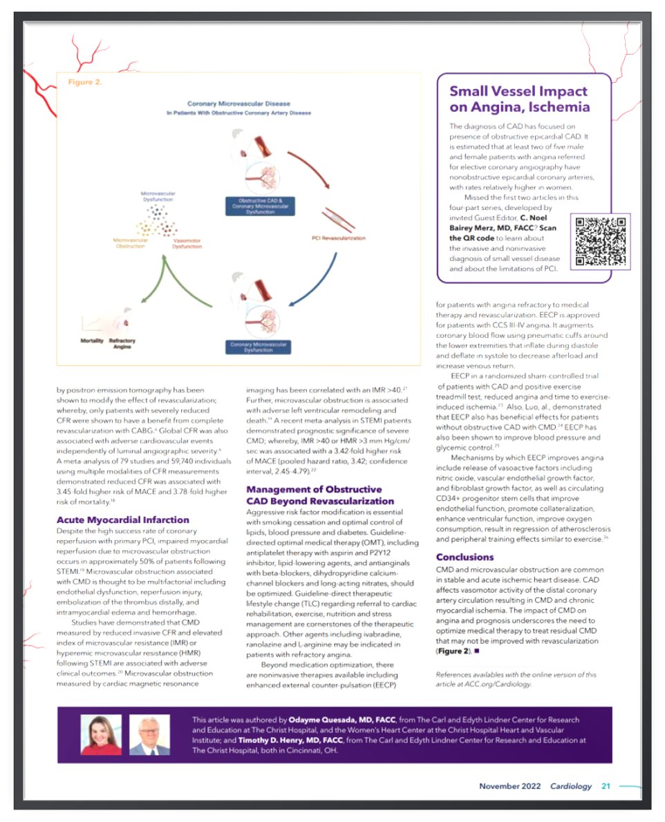 In the November issue of #CardiologyMag, @HenrytTimothy and @OdaymeMD discuss Microvascular Dysfunction. The article highlights the benefits of EECP for patients suffering from CCS III-IV angina and Non-Obstructive CAD w/CMD #flowtherapy #INOCA #angina #eecp #CirculateLife