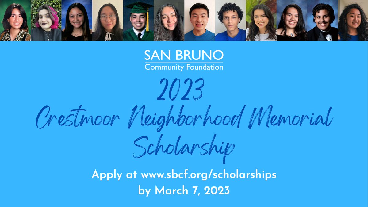 Apply for the Crestmoor Scholarship! Are you a San Bruno HS senior headed to college or a community college student planning to transfer to a four-year college? Are you active in the San Bruno community? You could be the next deserving recipient! sbcf.org/scholarships #sanbruno