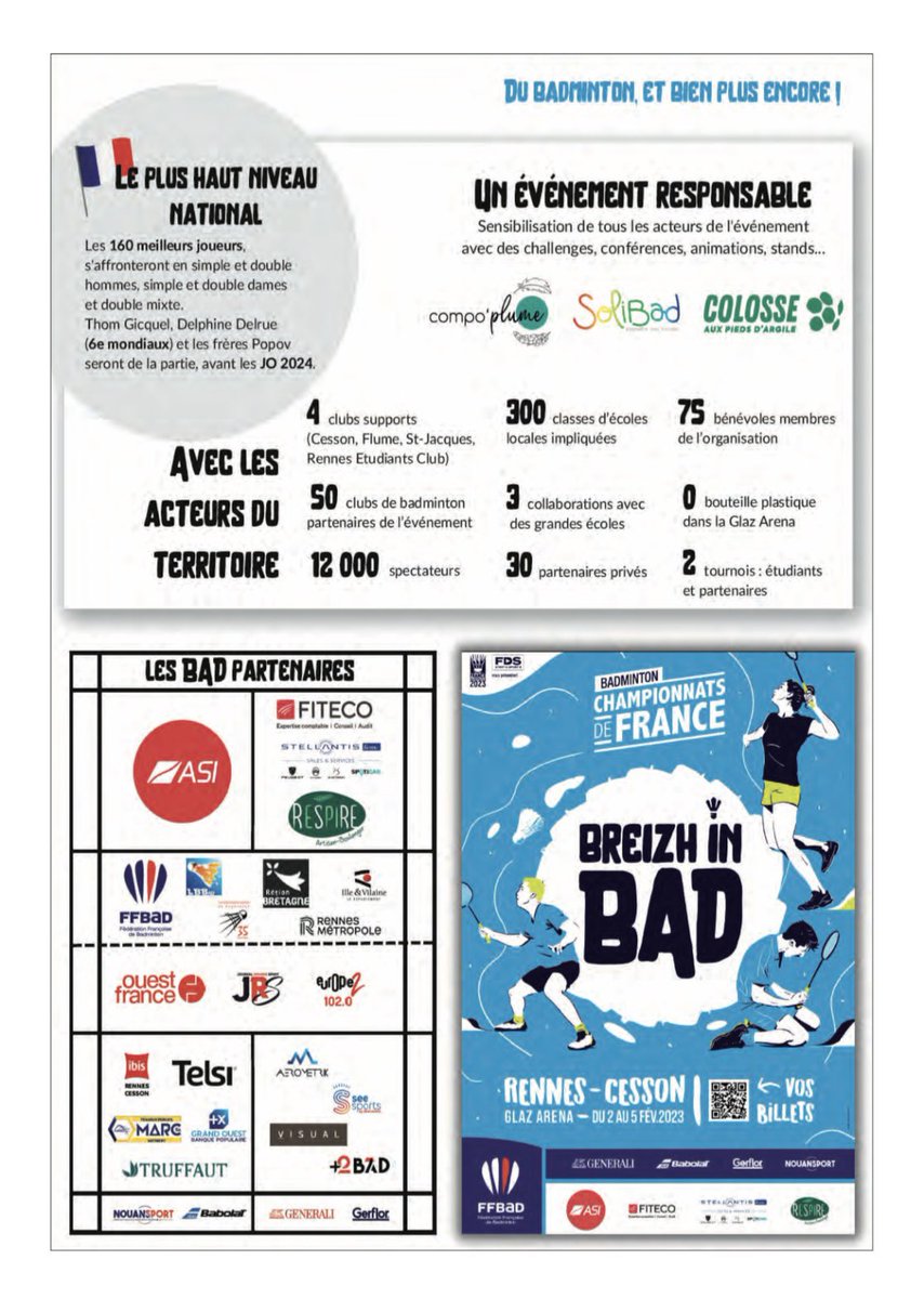 jpvegee's tweet image. Merci @RennesSport pour ce focus à 28 jours du début des championnats de France 2023 de badminton.