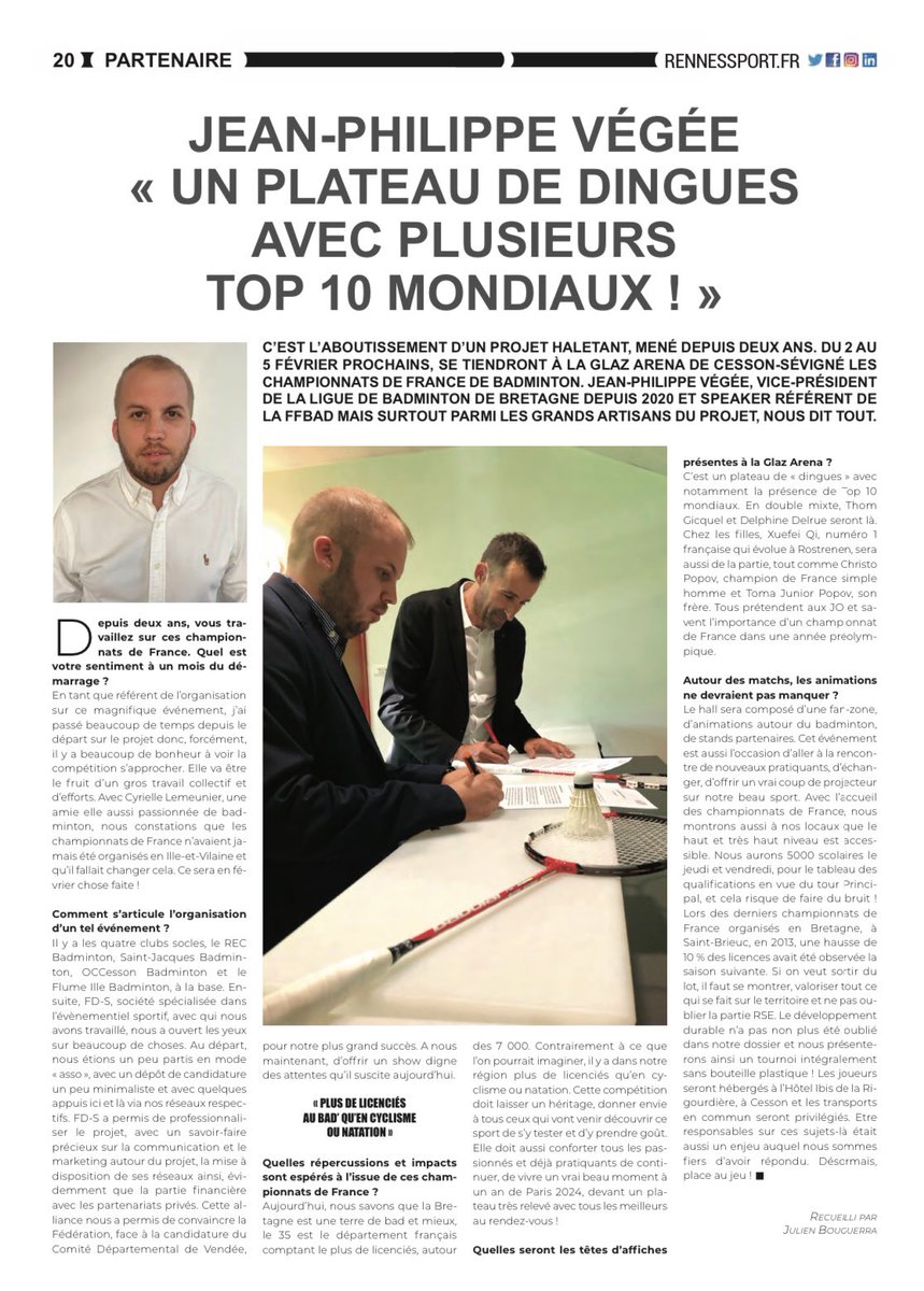 jpvegee's tweet image. Merci @RennesSport pour ce focus à 28 jours du début des championnats de France 2023 de badminton.