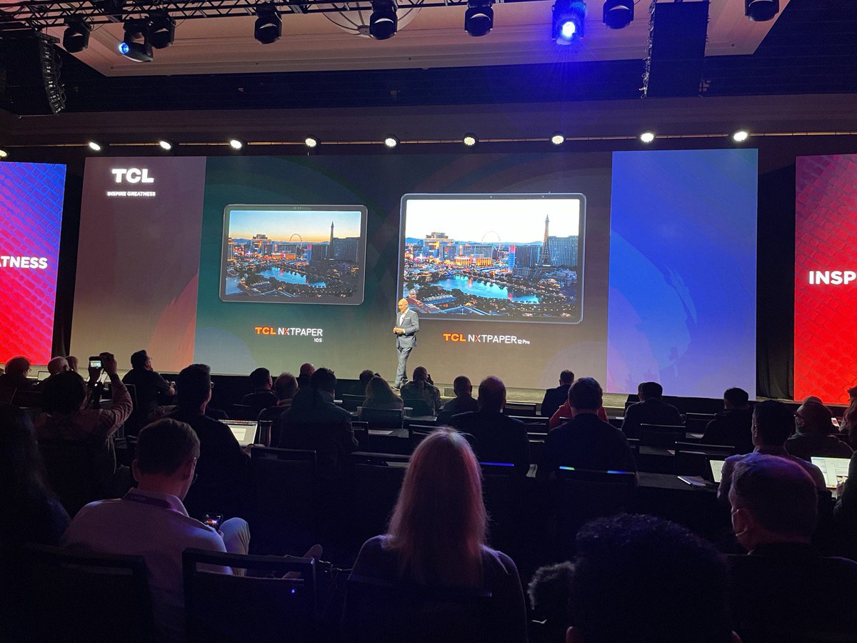 esmithtech's tweet photo. Stefan Streit at #TCL announcing NXTPAPER 12 Pro and Book X12 Pro using high resolution, paper-like displays for new mobile productivity needs. Lots to digest here #ces2023 https://t.co/NXmPIO8ysi