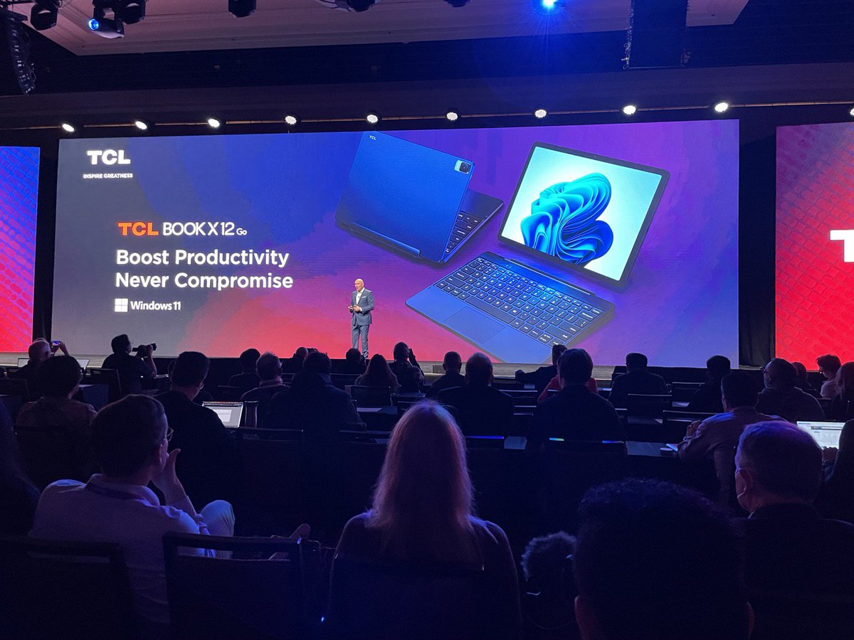 esmithtech's tweet photo. Stefan Streit at #TCL announcing NXTPAPER 12 Pro and Book X12 Pro using high resolution, paper-like displays for new mobile productivity needs. Lots to digest here #ces2023 https://t.co/NXmPIO8ysi