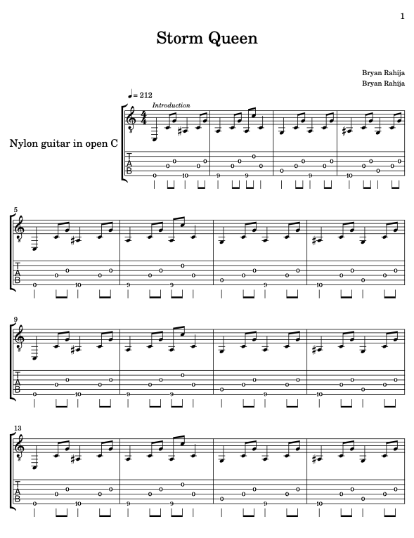 New tablature for Storm Queen live at bryanrahija.com/tablature