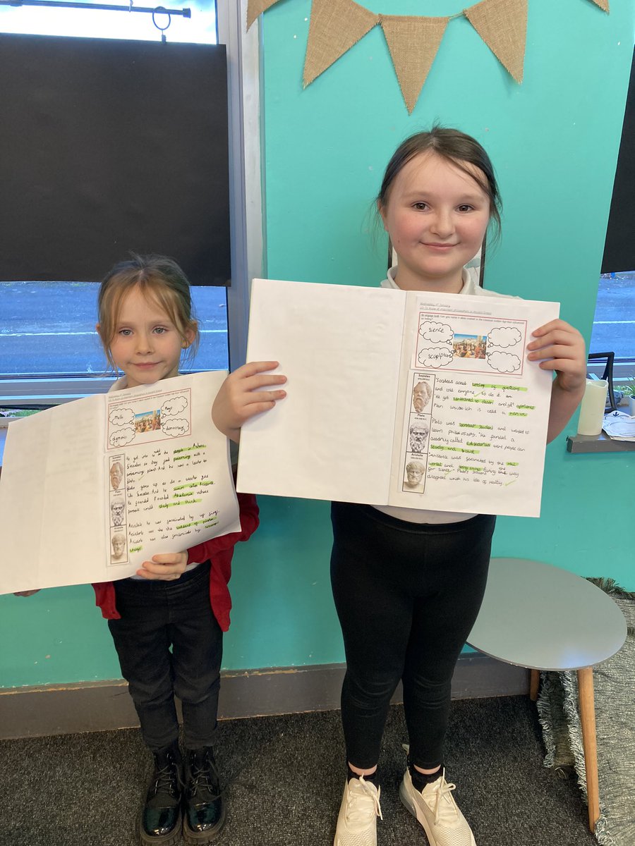MissSmithLKS2Y3's tweet photo. These girls worked super hard to impress me on their first day back with 100% effort in presentation โจhere is their history work on some important Ancient Greek philosophers! #excellence #presentationgoals https://t.co/KKI6OHh2S3