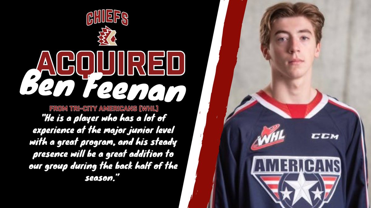 Chiefs_Hockey's tweet photo. NEWS: Ben Feenan Joins Chiefs Blue Line

🔗 https://t.co/iCx5PPWOQy https://t.co/gTKSmxTgbM